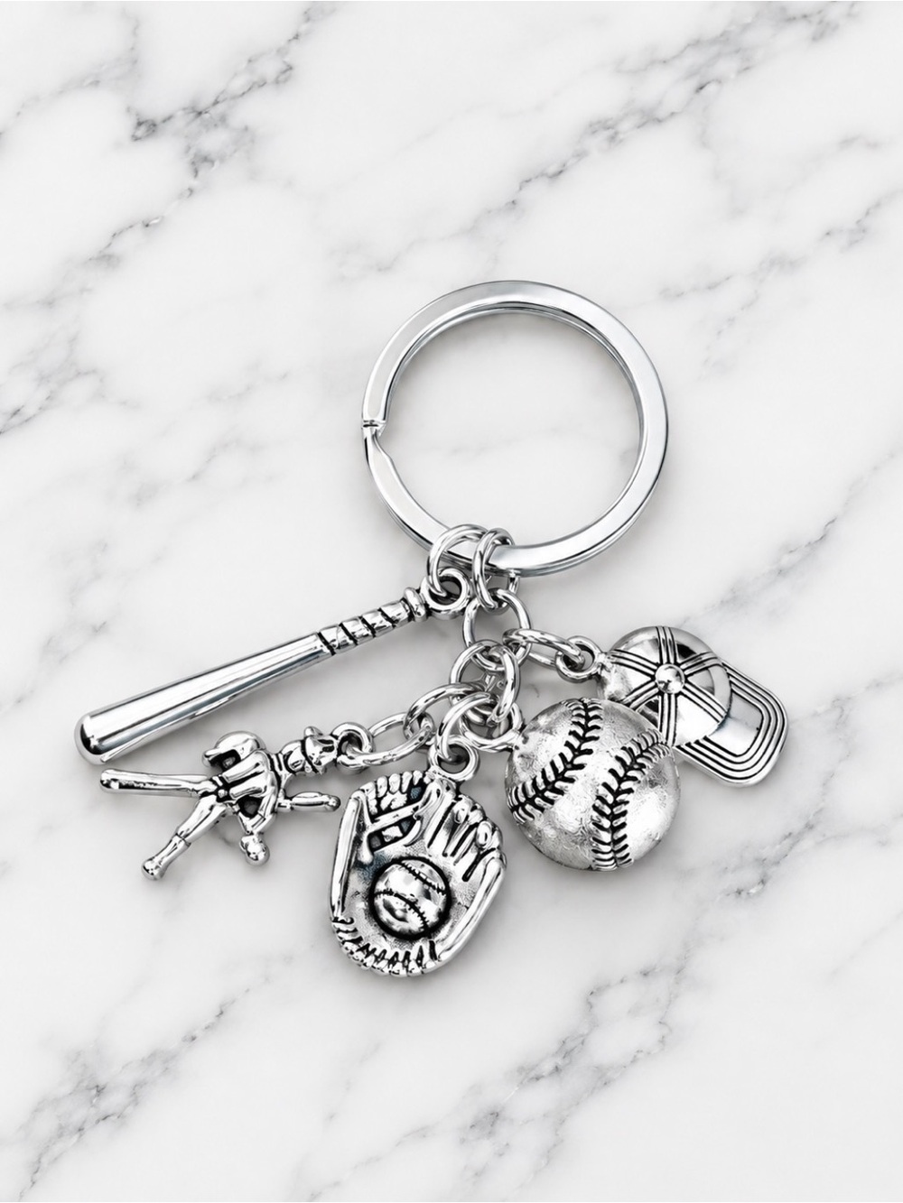 Bag Charm/Keyring- Baseball Themed Silver Charm Keychain